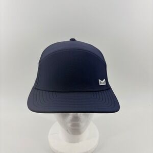 Melin Trenches Hydro Navy Blue Snapback Hat Mens Performance Flat Bill Cap